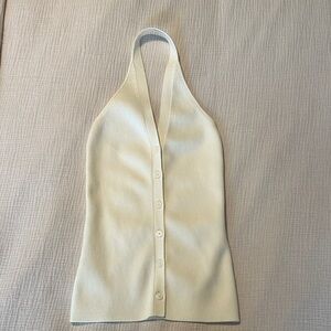 Aritzia Cream Halter Neck Button-Up Top